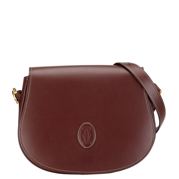 カルティエ マストライン 斜め掛け ショルダーバッグ ボルドー ワインレッド レザー レディース CARTIER 【中古】