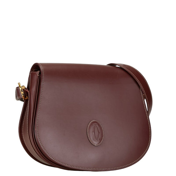 カルティエ マストライン 斜め掛け ショルダーバッグ ボルドー ワインレッド レザー レディース CARTIER 【中古】