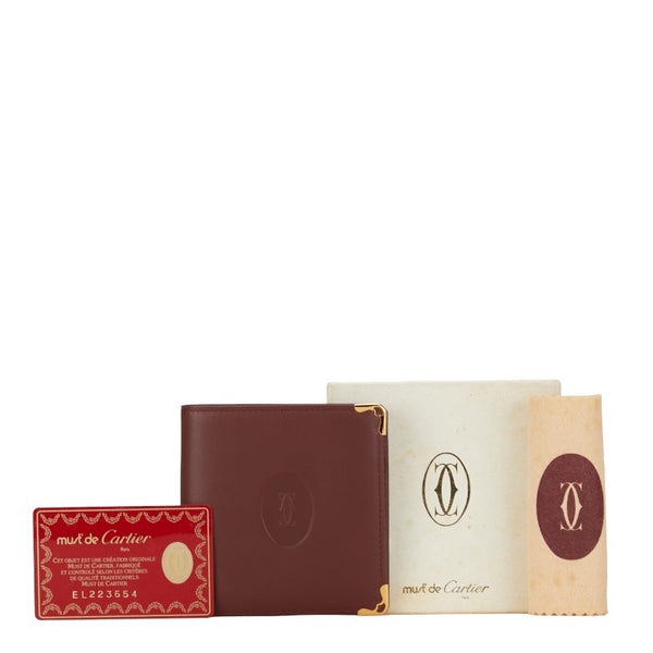カルティエ マストライン 二つ折り財布 ワインレッド ボルドー レザー レディース CARTIER 【中古】