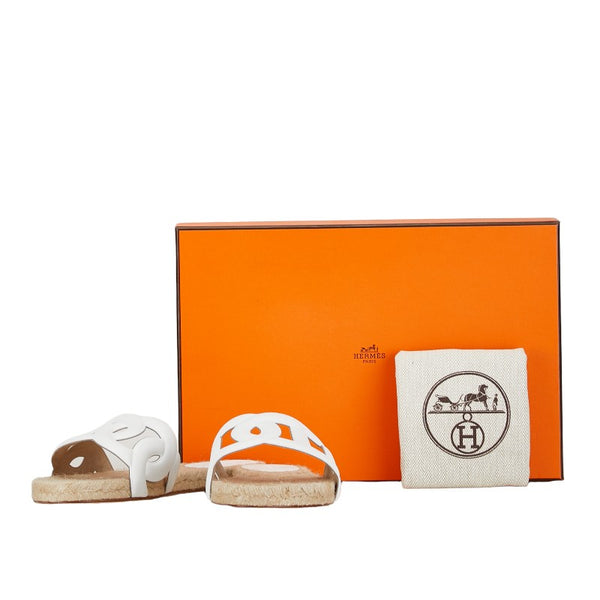エルメス エスパドリーユ サンダル サイズ：38 ホワイト レザー レディース HERMES 【中古】