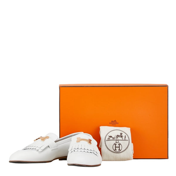エルメス ロワイヤル H シューズ サイズ：38 1/2 ホワイト ゴールド レザー レディース HERMES 【中古】