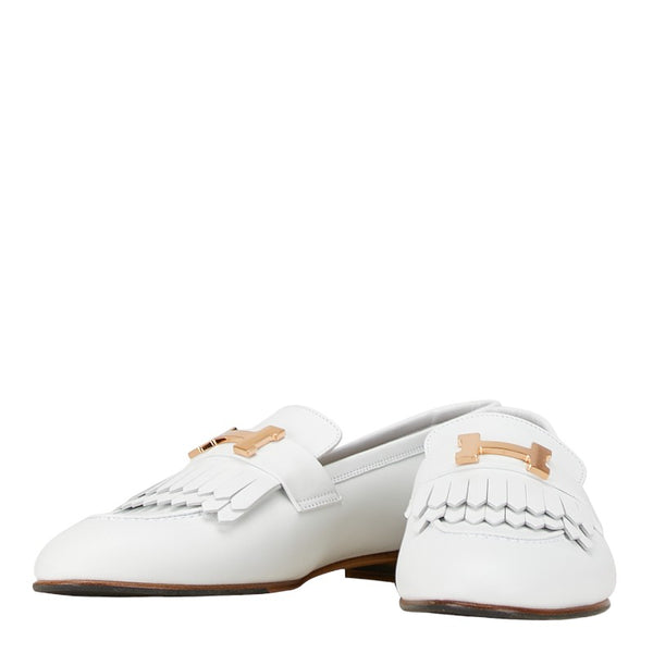 エルメス ロワイヤル H シューズ サイズ：38 1/2 ホワイト ゴールド レザー レディース HERMES 【中古】