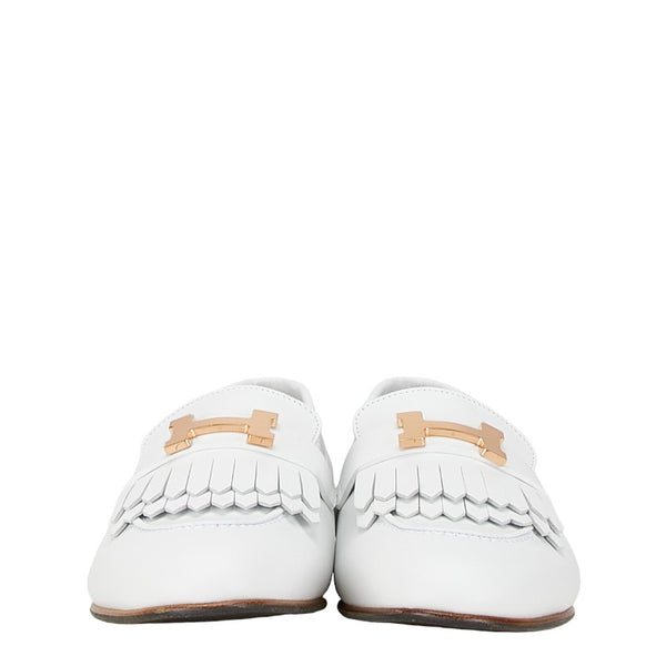 エルメス ロワイヤル H シューズ サイズ：38 1/2 ホワイト ゴールド レザー レディース HERMES 【中古】