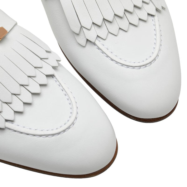 エルメス ロワイヤル H シューズ サイズ：38 1/2 ホワイト ゴールド レザー レディース HERMES 【中古】