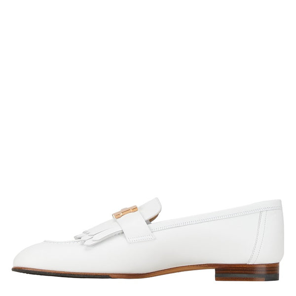 エルメス ロワイヤル H シューズ サイズ：38 1/2 ホワイト ゴールド レザー レディース HERMES 【中古】