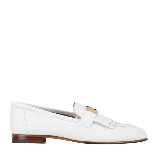 エルメス ロワイヤル H シューズ サイズ：38 1/2 ホワイト ゴールド レザー レディース HERMES 【中古】