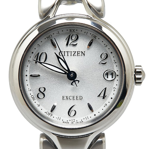 シチズン EXCEED エクシード 腕時計 ES9470-50A エコドライブ電波時計 シルバー文字盤 スーパーチタニウム レディース CITIZEN 【中古】