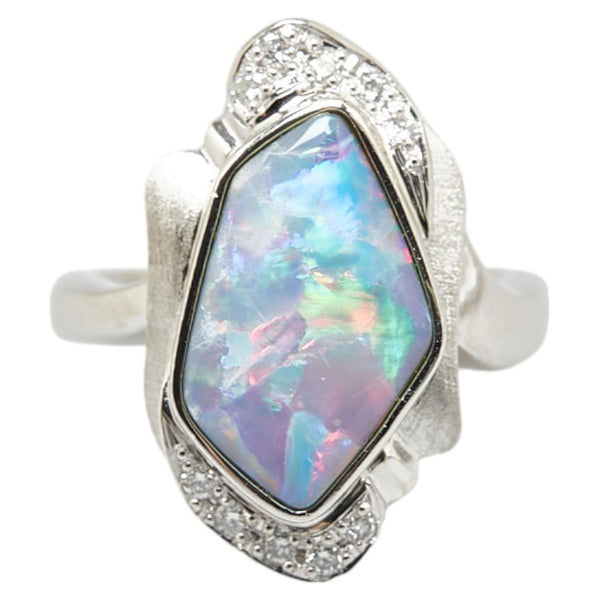 Pt900 プラチナ ブラックオパール2.69ct ダイヤ0.13ct リング 指輪 レディース 10.5号 【中古】