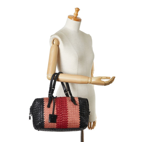 ボッテガヴェネタ イントレチャート ハンドバッグ 181831 ブラック ベージュ レッド レザー レディース BOTTEGAVENETA 【中古】