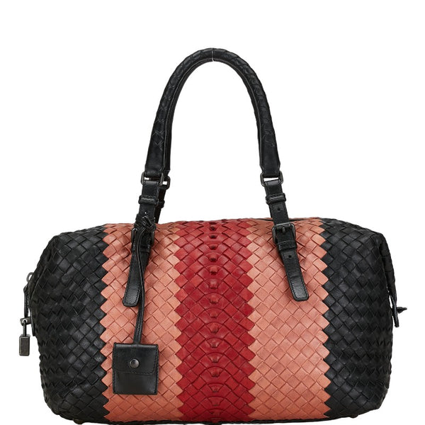 ボッテガヴェネタ イントレチャート ハンドバッグ 181831 ブラック ベージュ レッド レザー レディース BOTTEGAVENETA 【中古】