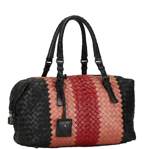 ボッテガヴェネタ イントレチャート ハンドバッグ 181831 ブラック ベージュ レッド レザー レディース BOTTEGAVENETA 【中古】