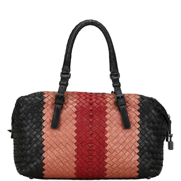 ボッテガヴェネタ イントレチャート ハンドバッグ 181831 ブラック ベージュ レッド レザー レディース BOTTEGAVENETA 【中古】