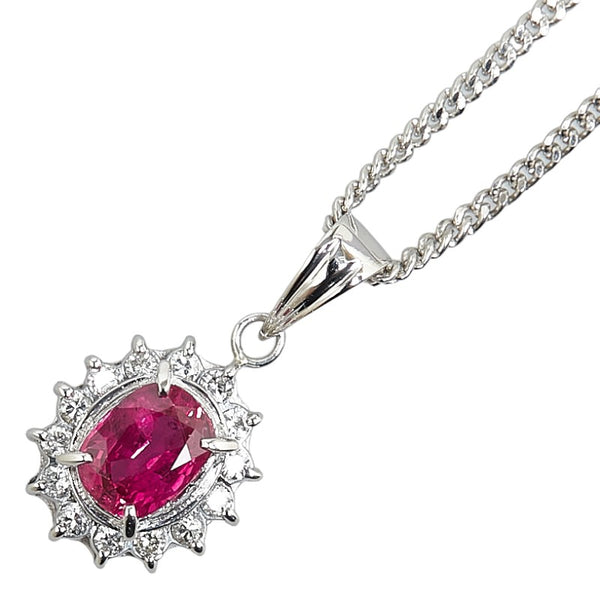 Pt900 プラチナ Pt850 プラチナ ルビー0.99ct ダイヤ0.18ct ネックレス レディース 【中古】