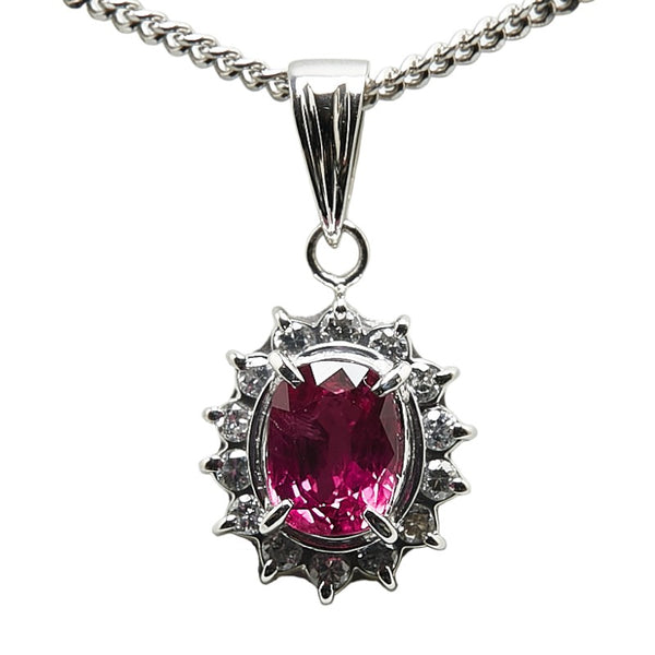 Pt900 プラチナ Pt850 プラチナ ルビー0.99ct ダイヤ0.18ct ネックレス レディース 【中古】