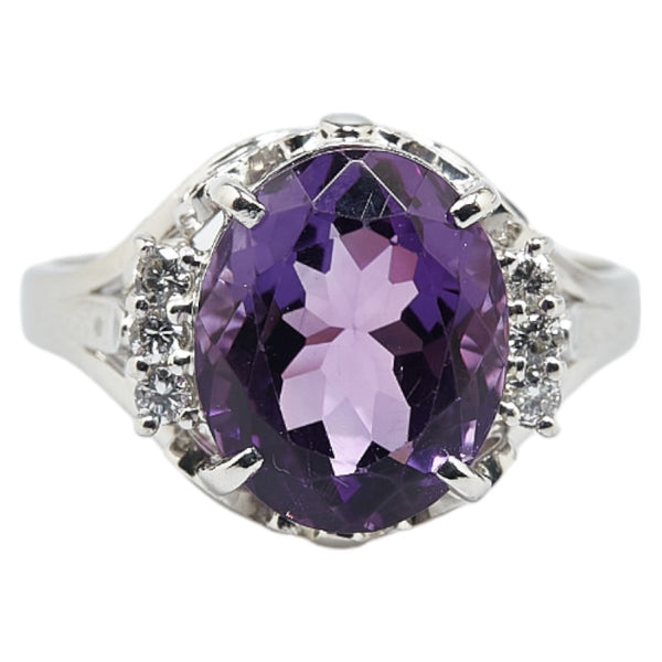 Pt900 プラチナ アメジスト3.78ct ダイヤ0.10ct リング 指輪 レディース 11.5号 【中古】