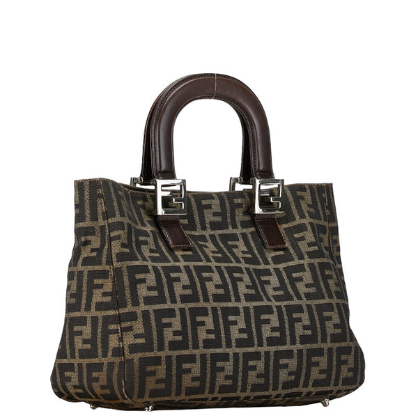 フェンディ ズッカ ハンドバッグ ブラウン キャンバス レザー レディース FENDI 【中古】