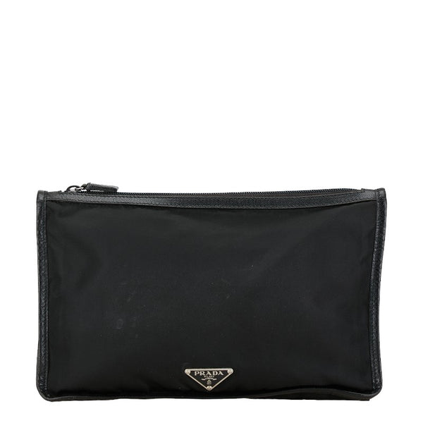 プラダ 三角ロゴプレート クラッチバッグ セカンドバッグ ブラック ナイロン レザー レディース PRADA 【中古】
