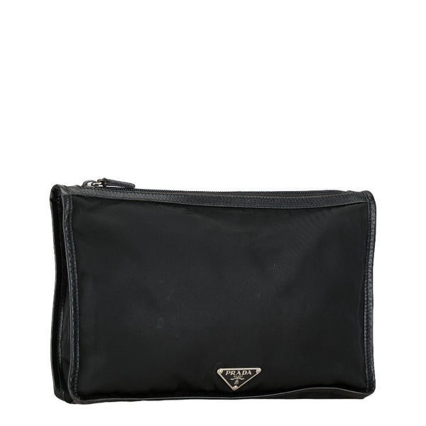 プラダ 三角ロゴプレート クラッチバッグ セカンドバッグ ブラック ナイロン レザー レディース PRADA 【中古】