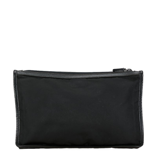 プラダ 三角ロゴプレート クラッチバッグ セカンドバッグ ブラック ナイロン レザー レディース PRADA 【中古】