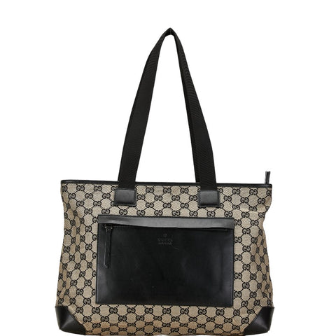 グッチ GGキャンバス トートバッグ ハンドバッグ 019 0426 3444 ブラック ベージュ キャンバス レザー レディース GUCCI 【中古】