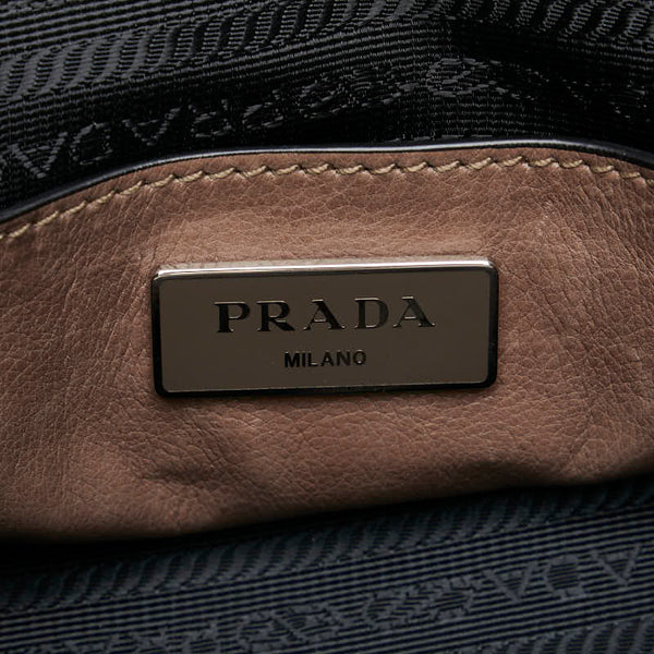 プラダ 三角ロゴプレート ハンドバッグ ショルダーバッグ 2WAY ブラウン レザー レディース PRADA 【中古】