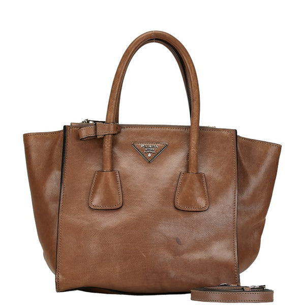プラダ 三角ロゴプレート ハンドバッグ ショルダーバッグ 2WAY ブラウン レザー レディース PRADA 【中古】