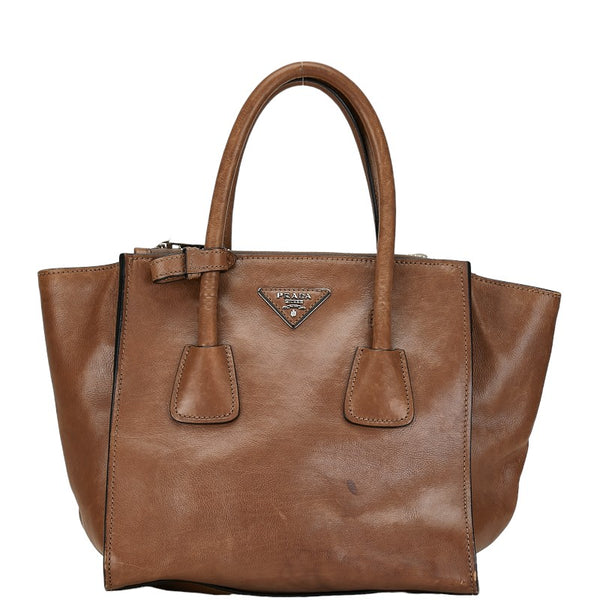 プラダ 三角ロゴプレート ハンドバッグ ショルダーバッグ 2WAY ブラウン レザー レディース PRADA 【中古】