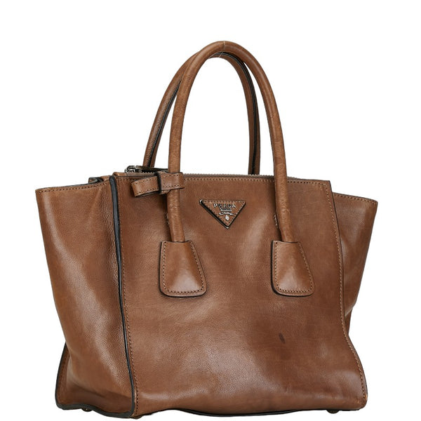 プラダ 三角ロゴプレート ハンドバッグ ショルダーバッグ 2WAY ブラウン レザー レディース PRADA 【中古】