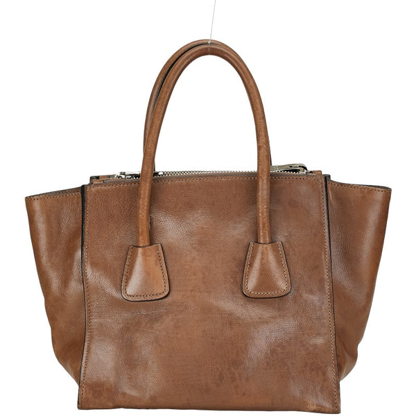 プラダ 三角ロゴプレート ハンドバッグ ショルダーバッグ 2WAY ブラウン レザー レディース PRADA 【中古】