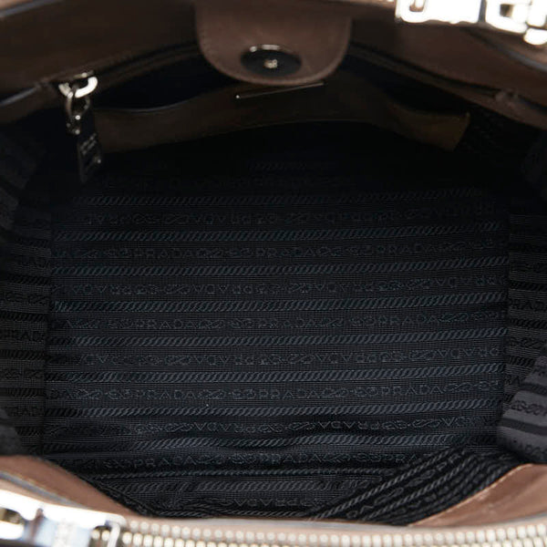 プラダ 三角ロゴプレート ハンドバッグ ショルダーバッグ 2WAY ブラウン レザー レディース PRADA 【中古】