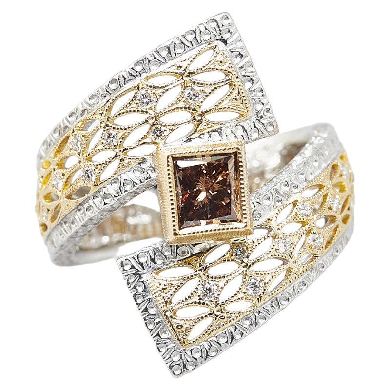 ゴールド シルバー K18WG ホワイトゴールド K18YG イエローゴールド ダイヤ0.968ct ダイヤ0.15ct リング 指輪 レディース 13.5号 【中古】