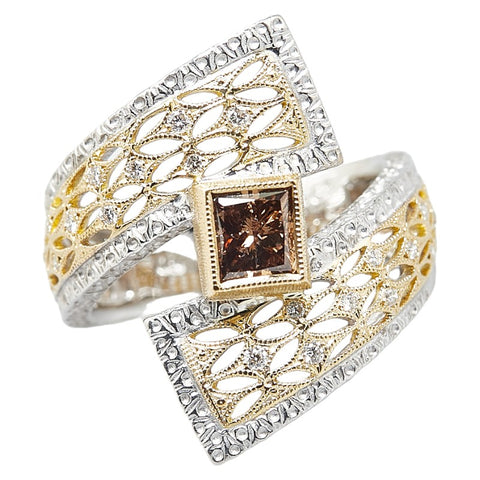 ゴールド シルバー K18WG ホワイトゴールド K18YG イエローゴールド ダイヤ0.968ct ダイヤ0.15ct リング 指輪 レディース 13.5号 【中古】