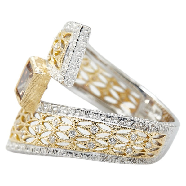 ゴールド シルバー K18WG ホワイトゴールド K18YG イエローゴールド ダイヤ0.968ct ダイヤ0.15ct リング 指輪 レディース 13.5号 【中古】