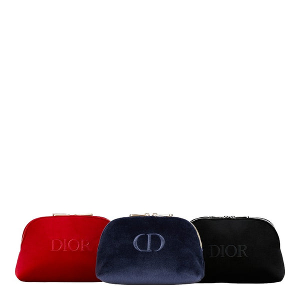 ディオール ロゴ ポーチ 3個セット ネイビー ブラック レッド ベロア レディース Dior 【中古】