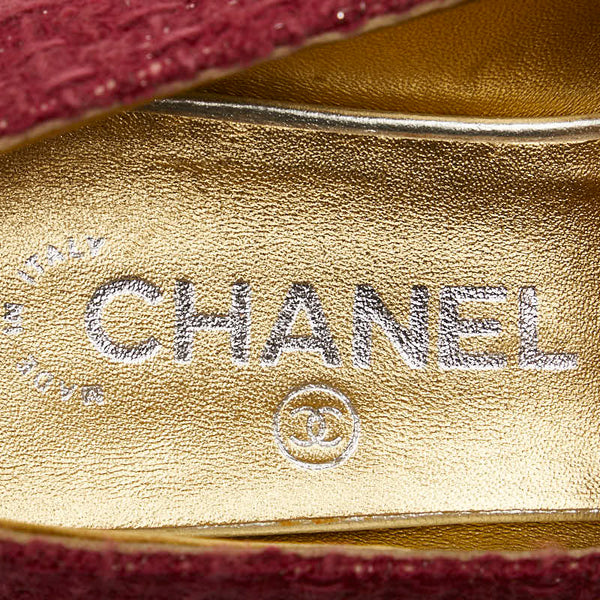 シャネル ココマーク チェーン ローファー サイズ：36C ピンク ブラック ツイード レディース CHANEL 【中古】