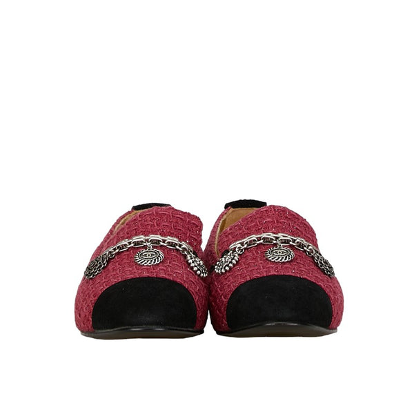 シャネル ココマーク チェーン ローファー サイズ：36C ピンク ブラック ツイード レディース CHANEL 【中古】