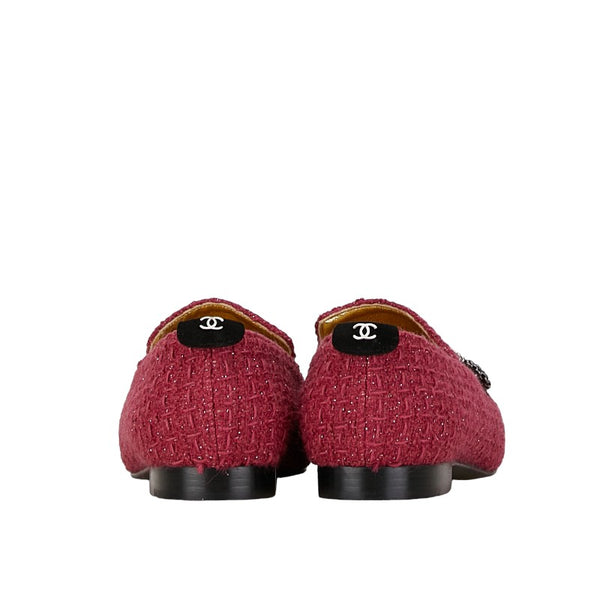 シャネル ココマーク チェーン ローファー サイズ：36C ピンク ブラック ツイード レディース CHANEL 【中古】