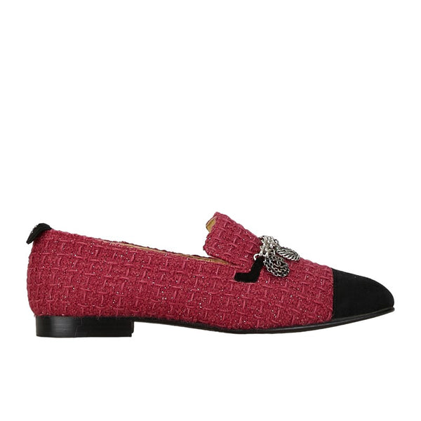 シャネル ココマーク チェーン ローファー サイズ：36C ピンク ブラック ツイード レディース CHANEL 【中古】