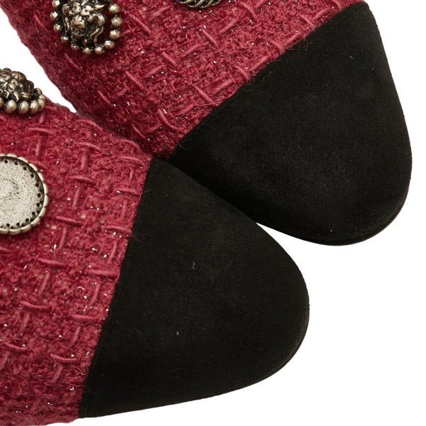 シャネル ココマーク チェーン ローファー サイズ：36C ピンク ブラック ツイード レディース CHANEL 【中古】