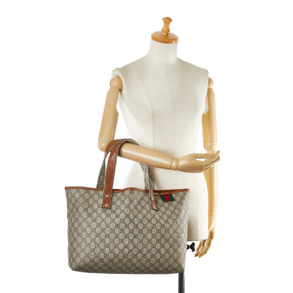 グッチ GGプラス シェリーライン トートバッグ 211134 ベージュ ブラウン PVC レザー レディース GUCCI 【中古】