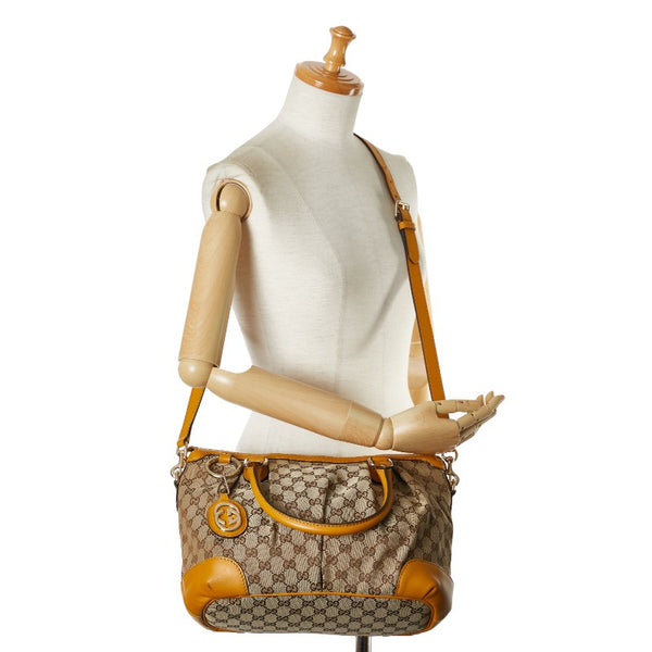 グッチ GGキャンバス スーキー ハンドバッグ ショルダーバッグ 2WAY 247902 ベージュ イエロー キャンバス レザー レディース GUCCI 【中古】