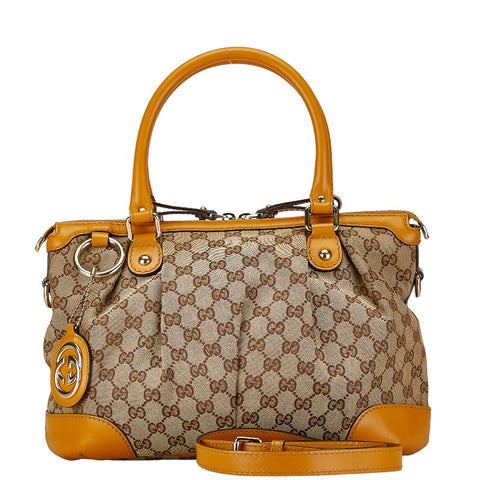 グッチ GGキャンバス スーキー ハンドバッグ ショルダーバッグ 2WAY 247902 ベージュ イエロー キャンバス レザー レディース GUCCI 【中古】