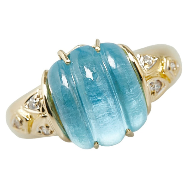 ゴールド ブルー K18YG イエローゴールド ブルートパーズ ダイヤ リング 指輪 レディース 13号 【中古】