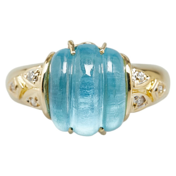 ゴールド ブルー K18YG イエローゴールド ブルートパーズ ダイヤ リング 指輪 レディース 13号 【中古】