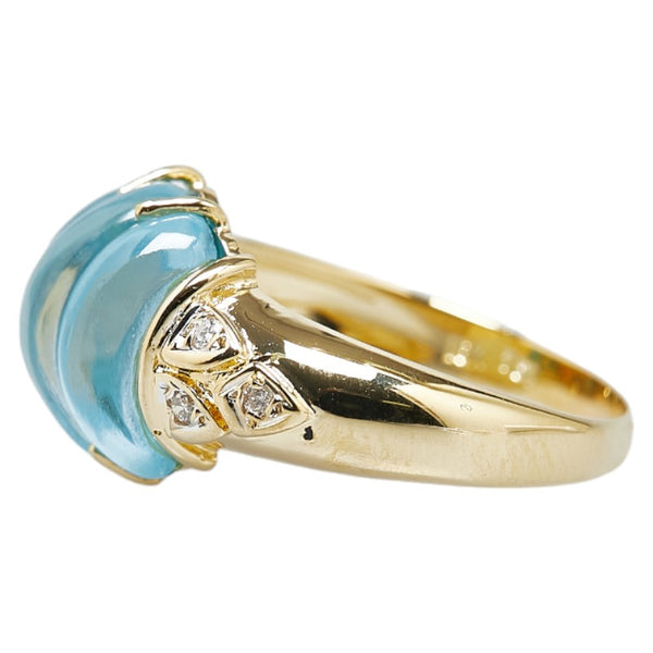 ゴールド ブルー K18YG イエローゴールド ブルートパーズ ダイヤ リング 指輪 レディース 13号 【中古】