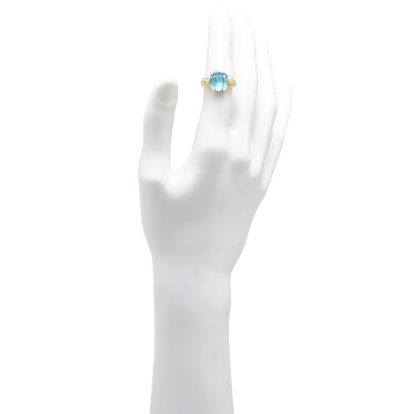 ゴールド ブルー K18YG イエローゴールド ブルートパーズ ダイヤ リング 指輪 レディース 13号 【中古】