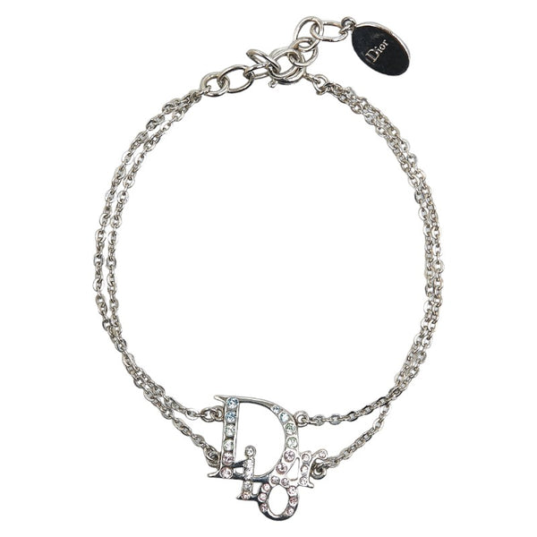 ディオール オブリーク ロゴ ブレスレット シルバー メッキ ラインストーン レディース Dior 【中古】