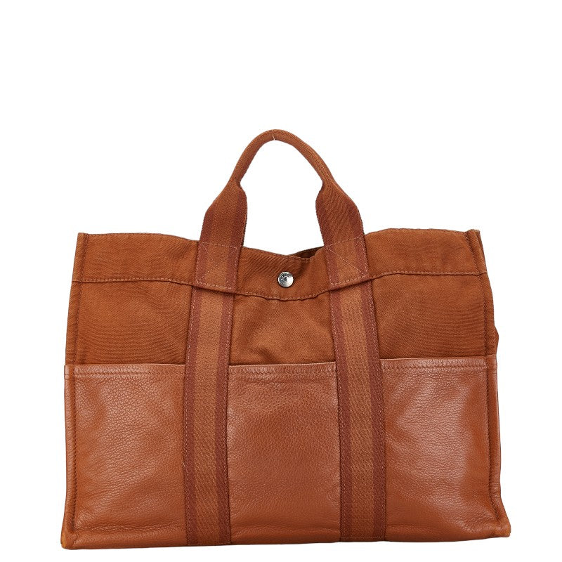 エルメス フールトゥMM ハーフレザー ハンドバッグ トートバッグ ブラウン キャンバス レザー レディース HERMES 【中古】