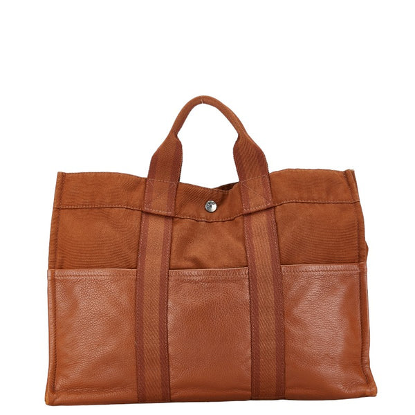 エルメス フールトゥMM ハーフレザー ハンドバッグ トートバッグ ブラウン キャンバス レザー レディース HERMES 【中古】