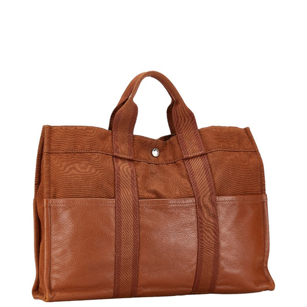 エルメス フールトゥMM ハーフレザー ハンドバッグ トートバッグ ブラウン キャンバス レザー レディース HERMES 【中古】
